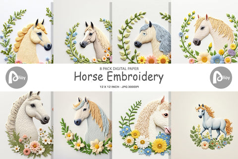 Digital Paper Horse Embroidery Digital Pattern artnoy 