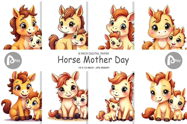 Digital Paper Horse Mother's Day Digital Pattern artnoy 