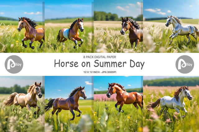 Digital Paper Horse on Summer Day Digital Pattern artnoy 