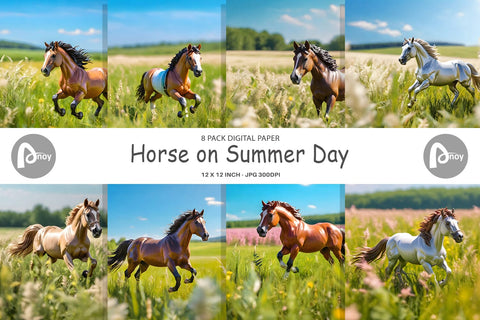 Digital Paper Horse on Summer Day Digital Pattern artnoy 