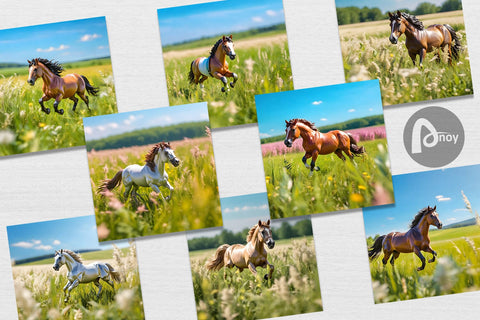 Digital Paper Horse on Summer Day Digital Pattern artnoy 