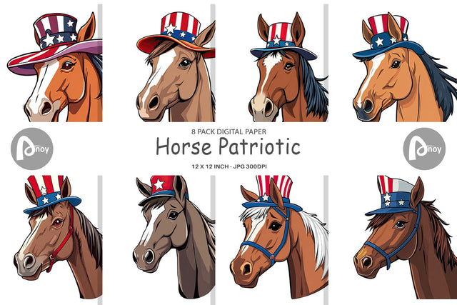 Digital Paper Horse Patriotic Digital Pattern artnoy 