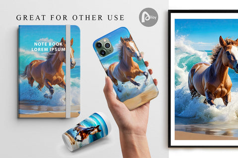 Digital Paper Horse Running on Beach Digital Pattern artnoy 