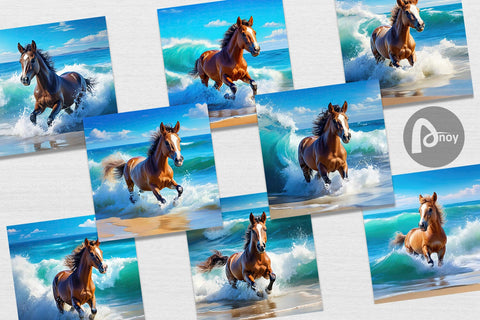 Digital Paper Horse Running on Beach Digital Pattern artnoy 