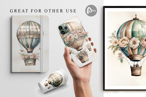 Digital Paper Hot Air Balloon Digital Pattern artnoy 