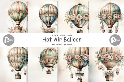 Digital Paper Hot Air Balloon Digital Pattern artnoy 