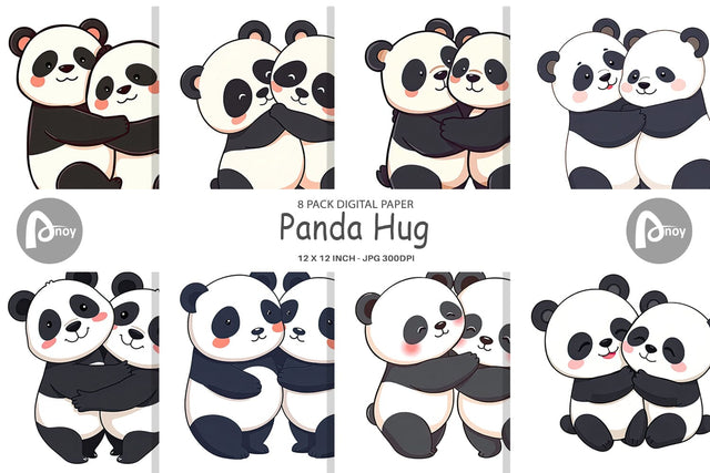 Digital Paper Hugging Panda Digital Pattern artnoy 