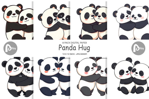 Digital Paper Hugging Panda Digital Pattern artnoy 