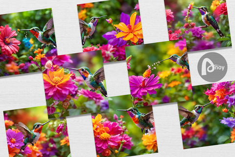 Digital Paper Hummingbird and Flower Digital Pattern artnoy 