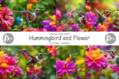 Digital Paper Hummingbird and Flower Digital Pattern artnoy 