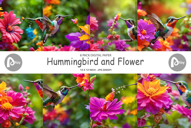 Digital Paper Hummingbird and Flower Digital Pattern artnoy 
