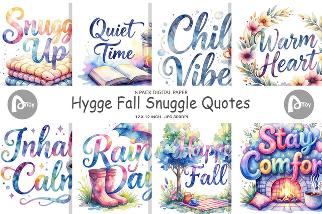 Digital Paper Hygge Fall Snuggle Quotes Digital Pattern artnoy 