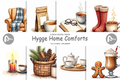 Digital Paper Hygge Home Comforts Watercolor Digital Pattern artnoy 