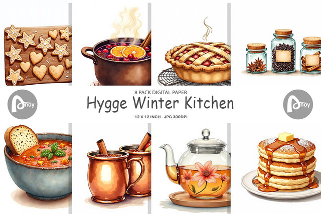 Digital Paper Hygge Winter Kitchen Digital Pattern artnoy 