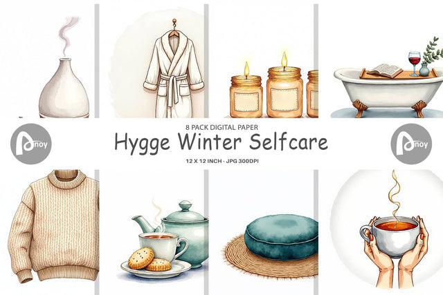 Digital Paper Hygge Winter Selfcare Digital Pattern artnoy 