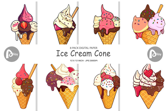 Digital Paper Ice Cream Cone Digital Pattern artnoy 
