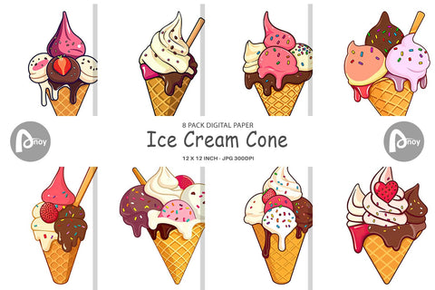 Digital Paper Ice Cream Cone Digital Pattern artnoy 