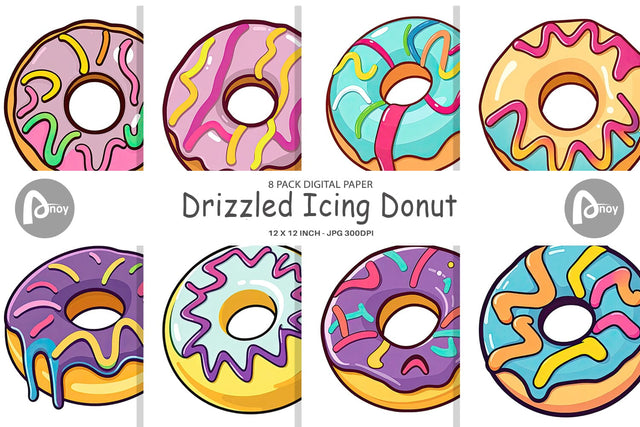 Digital Paper Icing Drizzled Donut Digital Pattern artnoy 