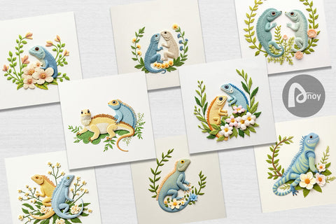 Digital Paper Iguana Embroidery Digital Pattern artnoy 