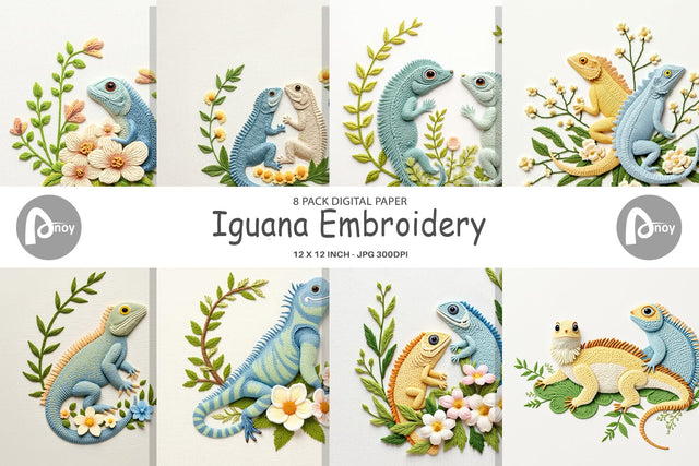 Digital Paper Iguana Embroidery Digital Pattern artnoy 