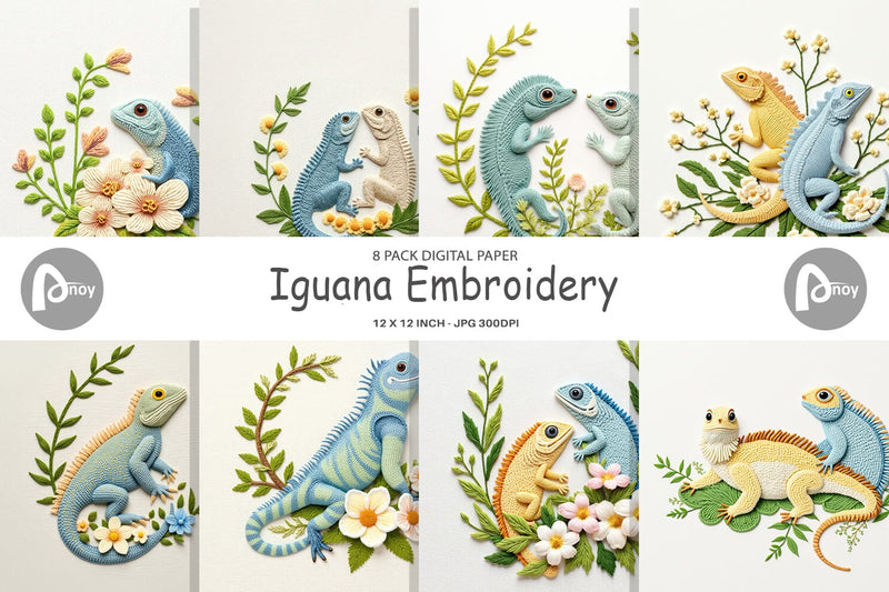 Digital Paper Iguana Embroidery Digital Pattern artnoy 