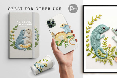 Digital Paper Iguana Embroidery Digital Pattern artnoy 