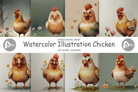 Digital Paper Illustration Chicken Digital Pattern artnoy 