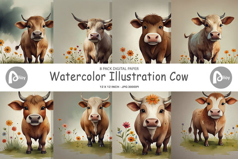 Digital Paper Illustration Cow Digital Pattern artnoy 
