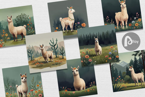 Digital Paper Illustration Llama Digital Pattern artnoy 
