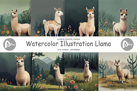Digital Paper Illustration Llama Digital Pattern artnoy 