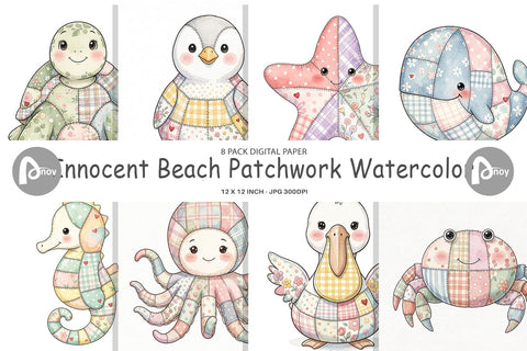 Digital Paper Innocent Beach Patchwork Watercolor Digital Pattern artnoy 