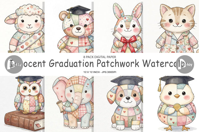 Digital Paper Innocent Graduation Patchwork Watercolor Digital Pattern artnoy 