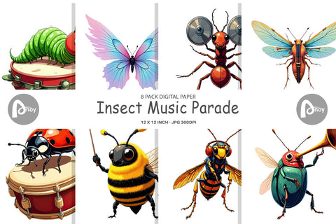 Digital Paper Insect Music Parade Sublimation artnoy 