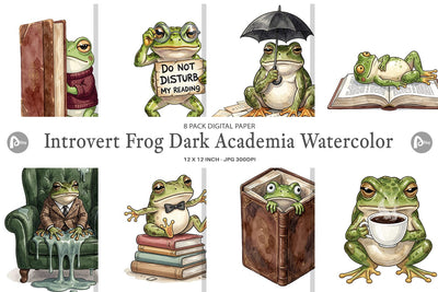 Digital Paper Introvert Frog Dark Academia Watercolor Digital Pattern artnoy 
