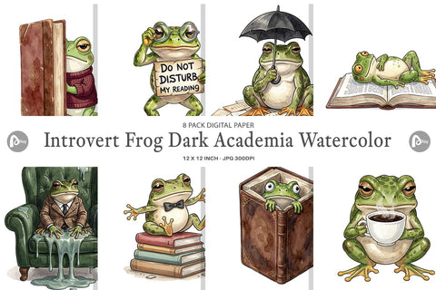 Digital Paper Introvert Frog Dark Academia Watercolor Digital Pattern artnoy 