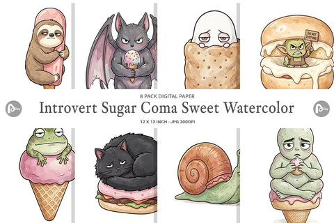 Digital Paper Introvert Sugar Coma Sweet Watercolor Digital Pattern artnoy 