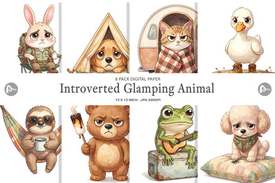 Digital Paper Introverted Glamping Animal Digital Pattern artnoy 