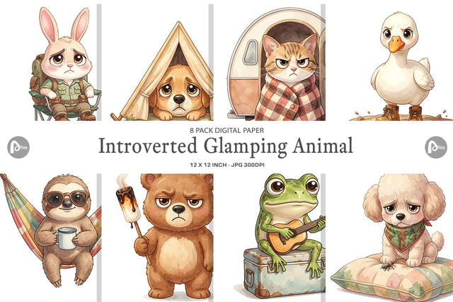 Digital Paper Introverted Glamping Animal Digital Pattern artnoy 