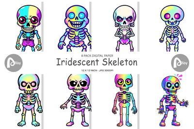 Digital Paper Iridescent Skeleton Digital Pattern artnoy 