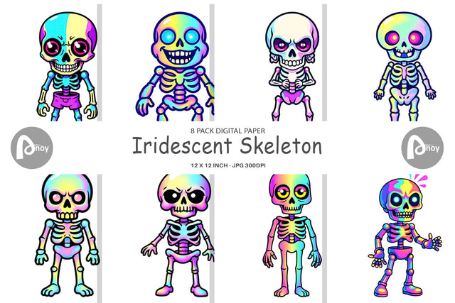 Digital Paper Iridescent Skeleton Digital Pattern artnoy 