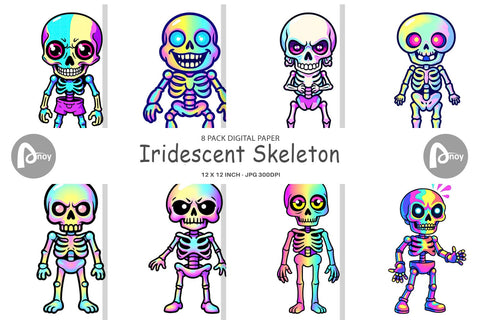 Digital Paper Iridescent Skeleton Digital Pattern artnoy 