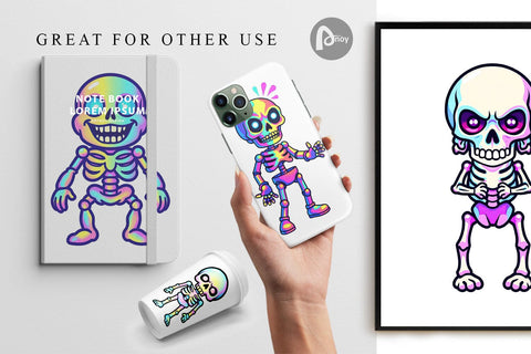 Digital Paper Iridescent Skeleton Digital Pattern artnoy 