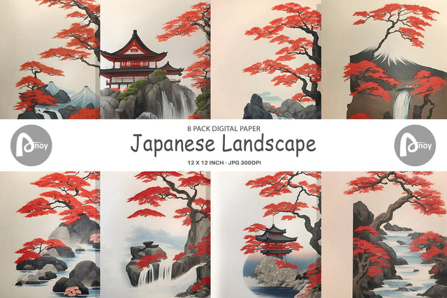 Digital Paper Japanese Landscape Digital Pattern artnoy 