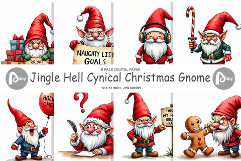 Digital Paper Jingle Hell: Cynical Christmas Gnome Digital Pattern artnoy 