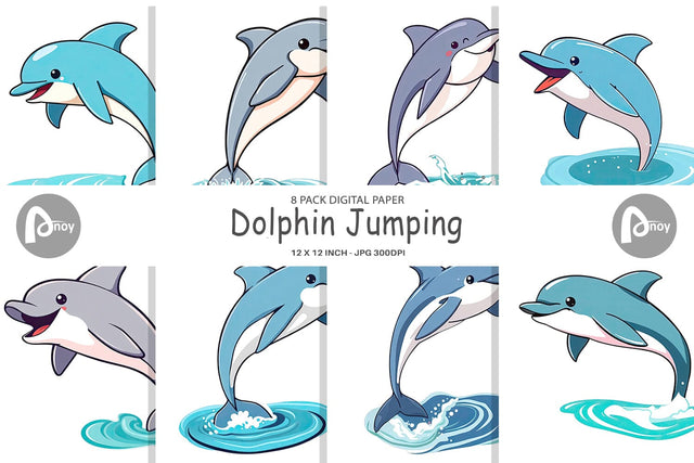Digital Paper Jumping Dolphin Digital Pattern artnoy 