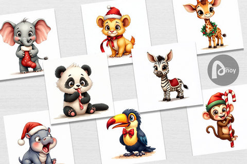 Digital Paper Jungle Jingle Safari Vintage Christmas Animals Digital Pattern artnoy 