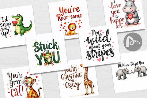 Digital Paper Jungle Sweethearts Baby Animal Valentine Puns Digital Pattern artnoy 