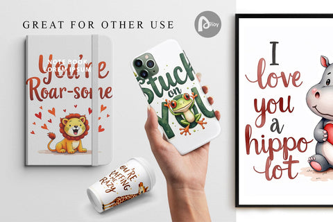 Digital Paper Jungle Sweethearts Baby Animal Valentine Puns Digital Pattern artnoy 