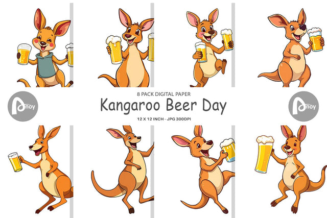 Digital Paper Kangaroo Beer Day Digital Pattern artnoy 