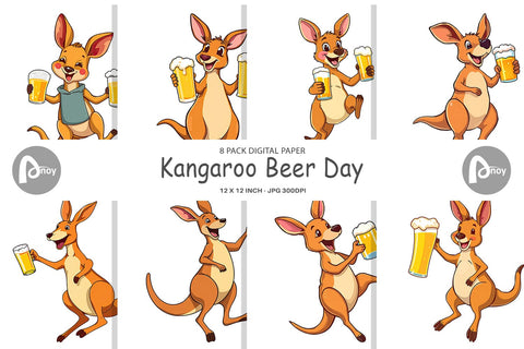 Digital Paper Kangaroo Beer Day Digital Pattern artnoy 